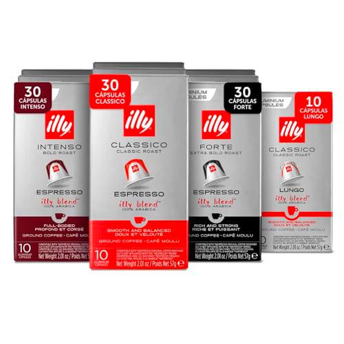 illy, Paquete de Cápsulas de Aluminio Compatibles, 3x CLASSICO 3x INTENSO 3x FORTE y 1x CLASSICO LUNGO