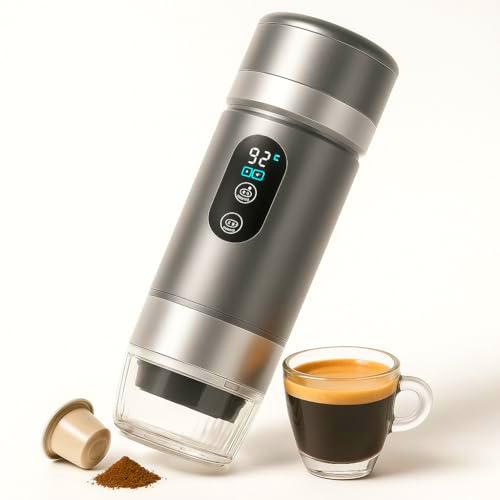 SOMYKID Cafetera Portátil Cápsulas y Café Molido 3 en 1 con Display Automático | Máquina de Café Portátil Recargable | Cafetera Cápsulas Universal de Viaje (GRIS)