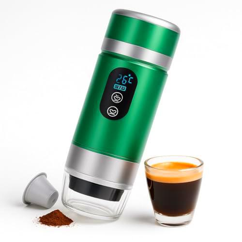 SOMYKID Cafetera Portátil Cápsulas y Café Molido 3 en 1 con Display Automático | Máquina de Café Portátil Recargable | Cafetera Cápsulas Universal de Viaje (VERDE)