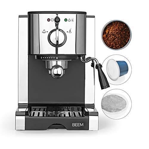 Beem 03260 Perfect | Máquina de café espresso con accesorio para cápsulas Nespresso de 20 bar | Selección básica | Boquilla de espuma de leche | Café en polvo