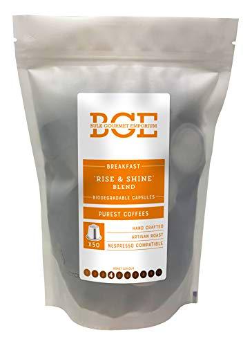Bulk Gourmet Emporium - Cápsulas de café biodegradables compatibles con cafeteras Nespresso*: mezcla "Rise &amp; Shine" para el desayuno