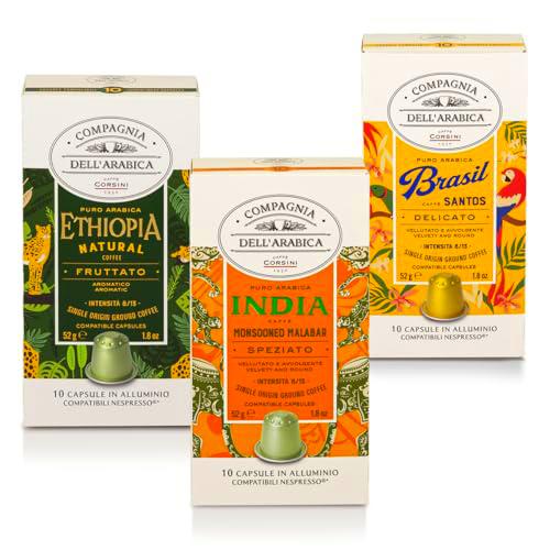 Caffè Corsini - Set de Cápsulas de Café Compatibles con Nespresso Viaje entre Continentes
