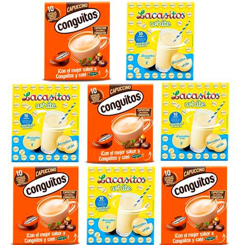 Baqué PACK 8x LACASA CAPPUCCINO CONGUITOS Y BATIDO LACASITOS WHITE| 80 CÁPSULAS COMPATIBLES DOLCE GUSTO®
